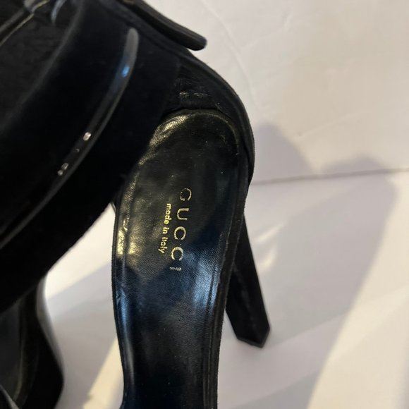 $895 GUCCI T-STRAP SUEDE PLATFORM ANKLE STRAP SANDAL HIGH HEELS SZ 36.5 IT / 6.5 - Picture 4 of 9